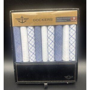 Dockers Handkerchiefs 9 piece set 100% Cotton Blue White Brand New in Box